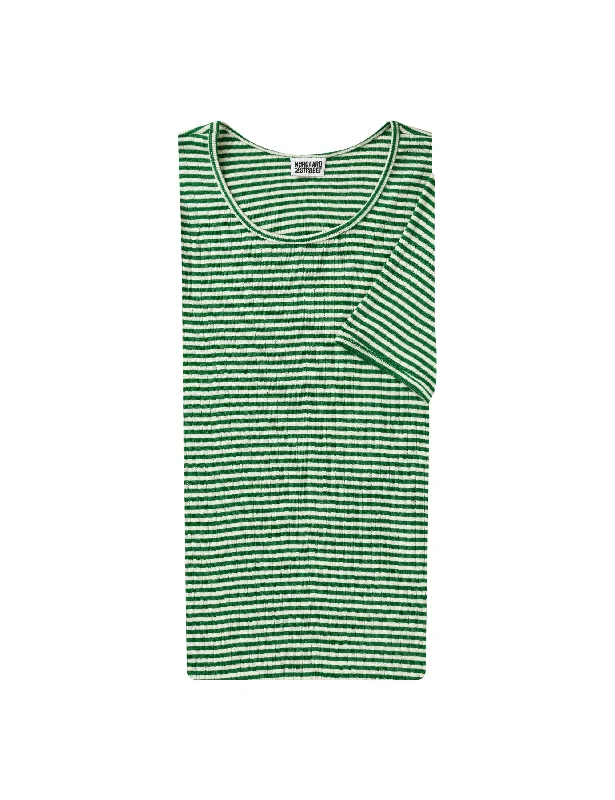 101 Short Sleeve Fine Stripe, Green/Ecru