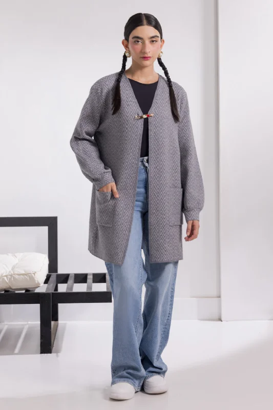 CHARCOAL-FULL SLEEVES CARDIGAN SWEATER (24X-103-66)