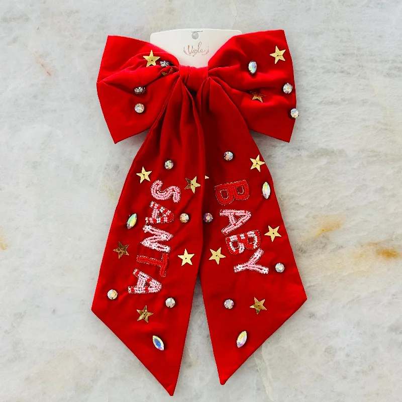 Starry Santa Red Hair Bow