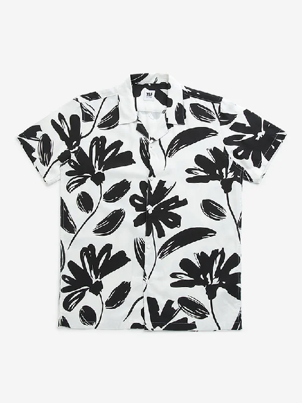 Y&F Kids Black & White Floral Resort-Fit Shirt