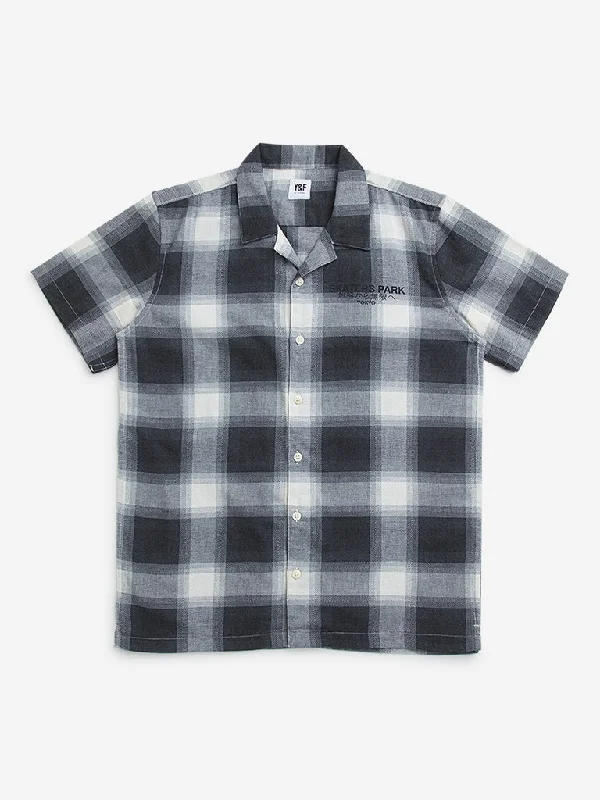 Y&F Kids Dark Grey Checkered Resort-Fit Shirt