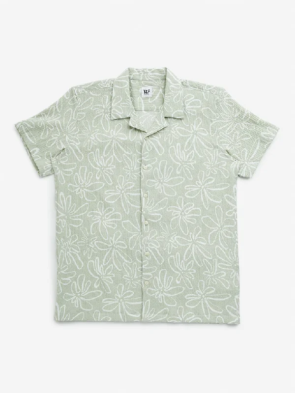 Y&F Kids Sage Floral Design Resort-Fit Shirt