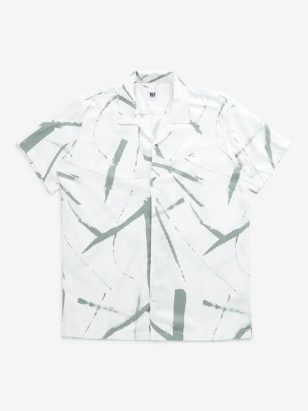 Y&F Kids Sage & White Splatter Printed Resort-Fit Shirt