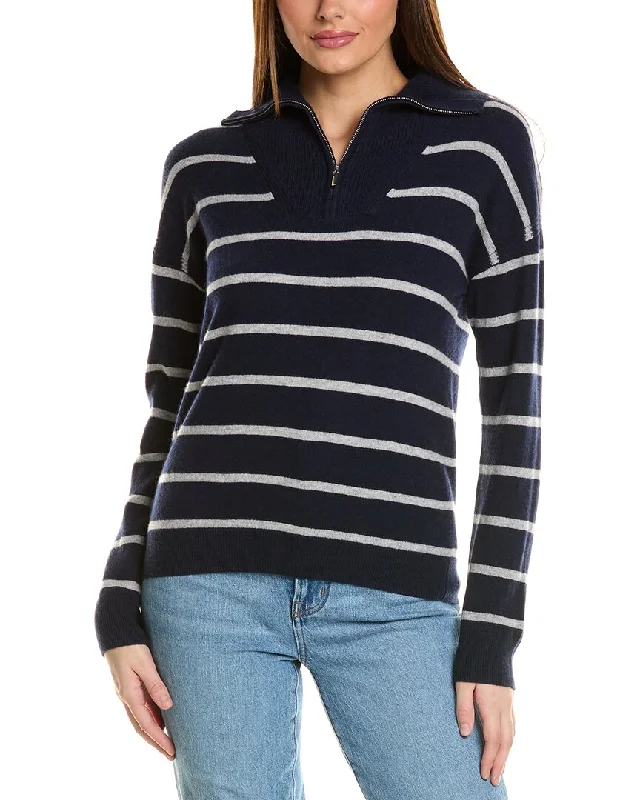 Amicale Cashmere Striped 1/4-Zip Cashmere Pullover