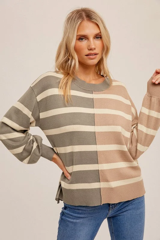 COLOR BLOCK STRIPE OVERSIZED PULLOVER