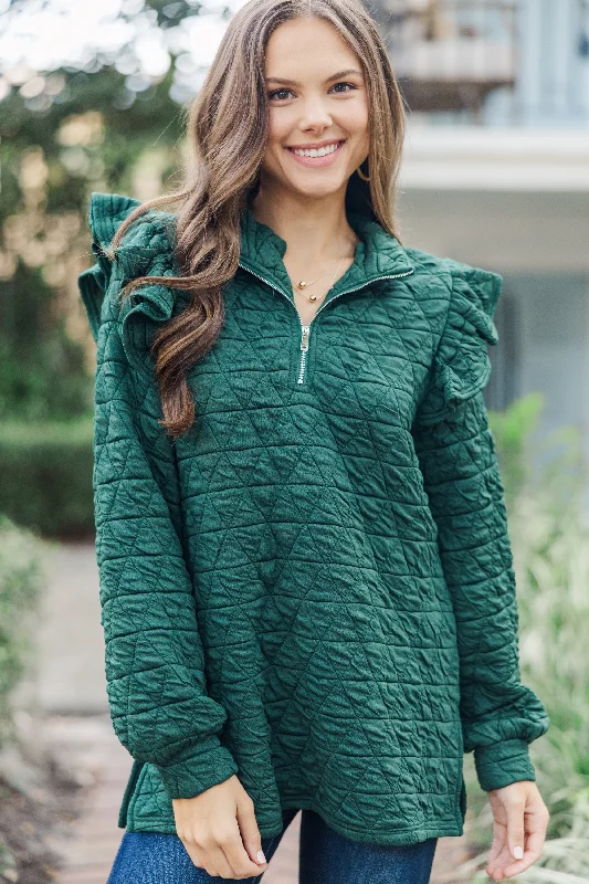 Just In Time Hunter Green Quilted Pullover