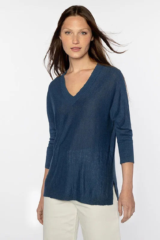 KINROSS CASHMERE - LINEN 3/4 SLEEVE EASY VEE PULLOVER