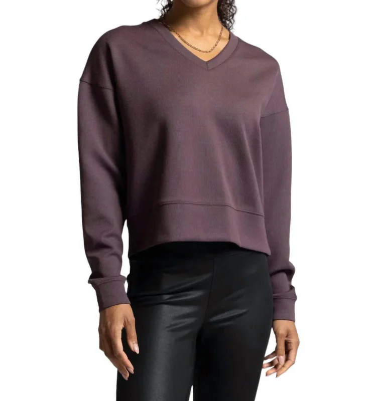 Martina V-Neck Pullover Sweater In Raisin Rib