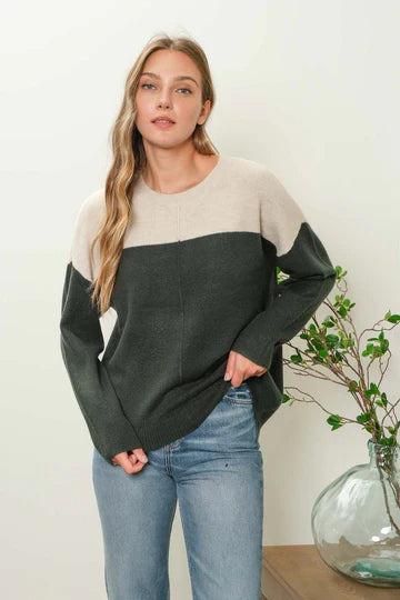 NEW COLOR | CONTRAST LONG SLEEVE KNIT PULLOVER SWEATER