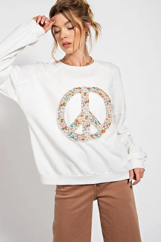 PEACE SIGN WASHED TERRY PULLOVER