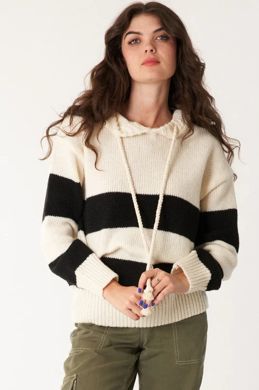 STRIPED HOODED PULLOVER SWEATER