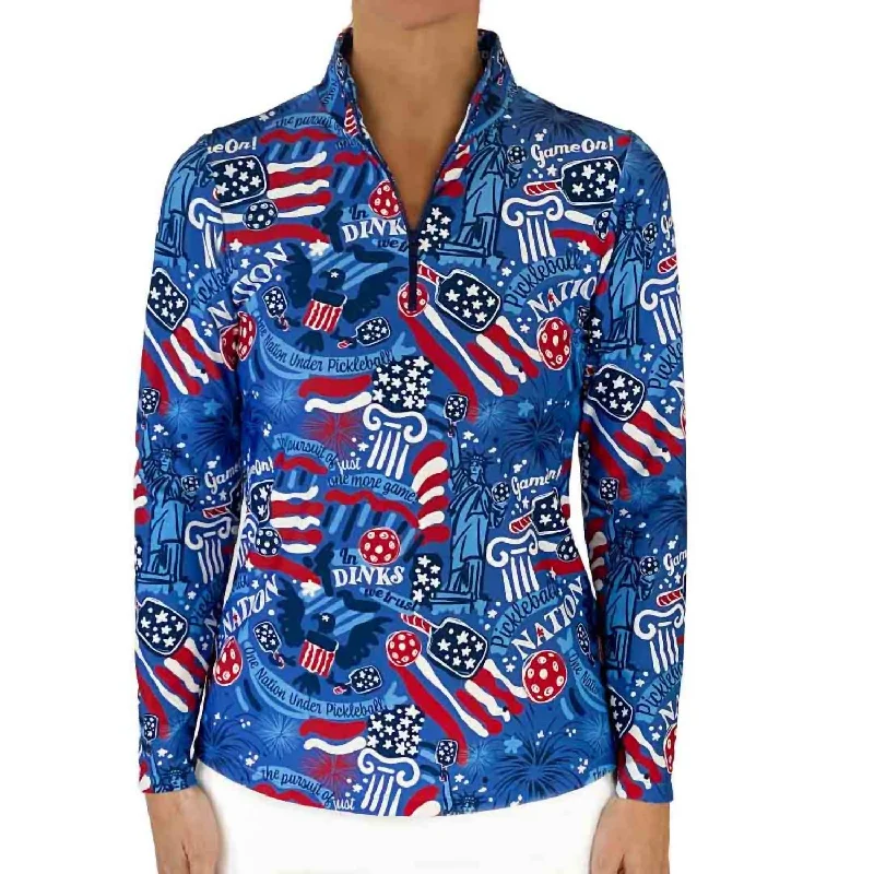 Women's Anna Maria Pullover Sweater In Pickleball Nation Red White Blue