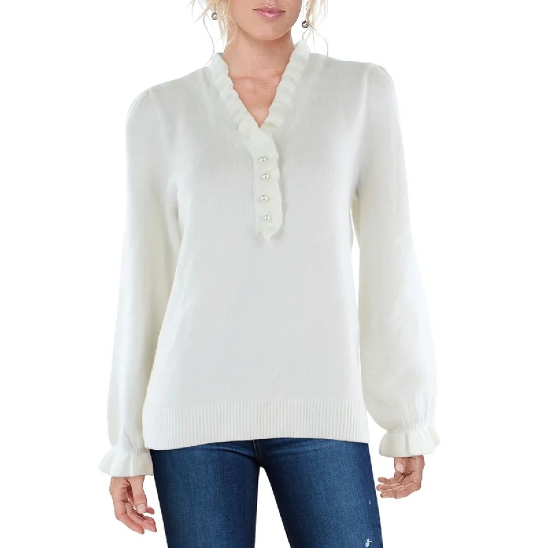 Womens Cotton Blend Embellished Pullover Sweater