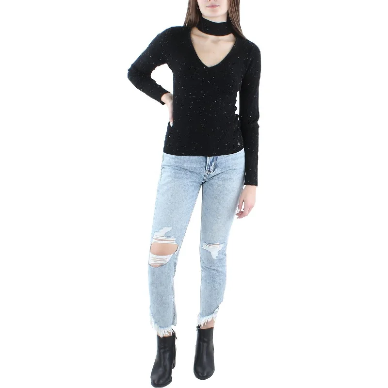 Womens Sequined Cut Out Pullover Sweater