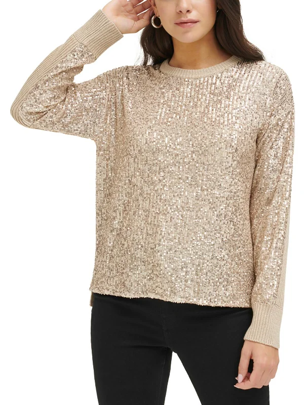 Womens Sequined Pullover Crewneck Sweater