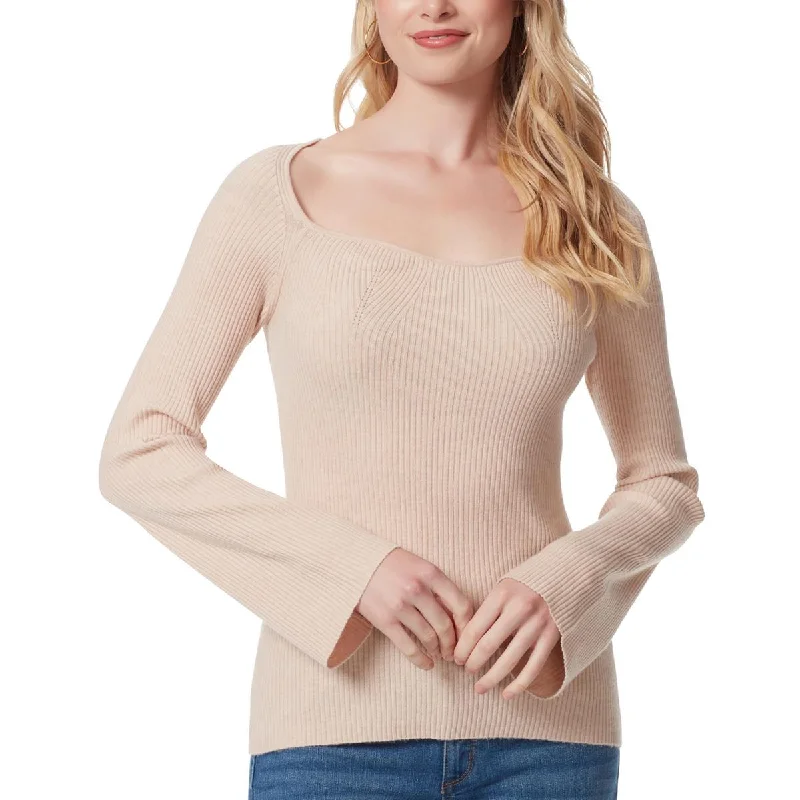 Womens Sweetheart Neckline Ribbed Pullover Sweater