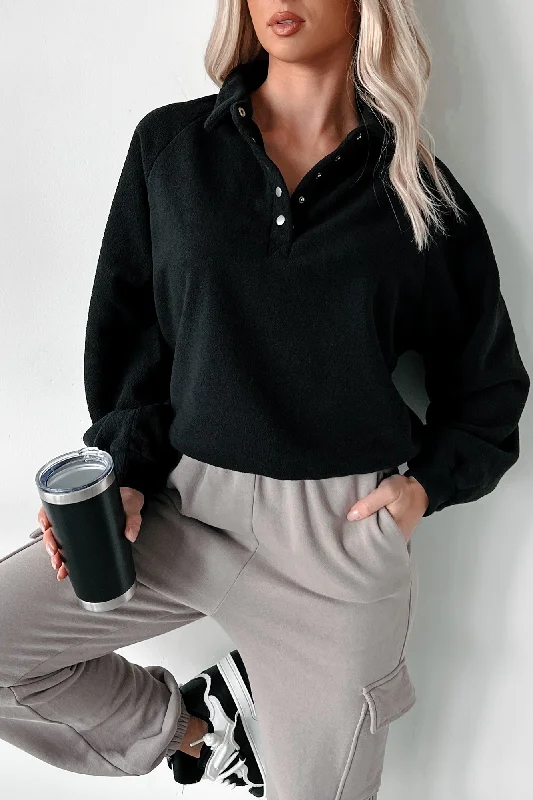 Working Remotely Fleece Pullover Top (Black)