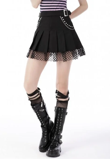 Dark In Love - Rock Girl Studded Pleated Net Mini Black - Skirt