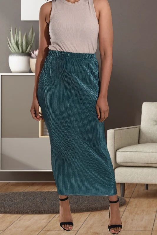 Elastic Waist Teal Pencil Skirt