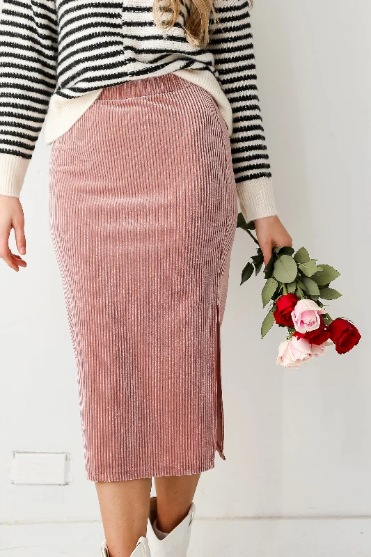 FINAL SALE - Lovely Muse Velvet Metallic Stripe Midi Skirt - DU DEAL