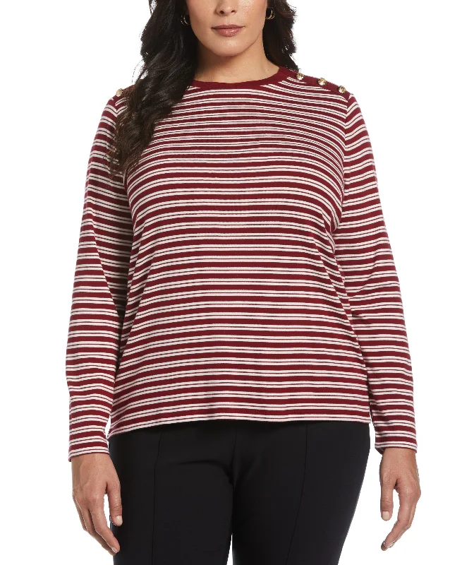 Plus Size Candy Stripe Button Detail Top