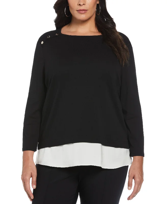 Plus Size Rivet Detail Layered Top