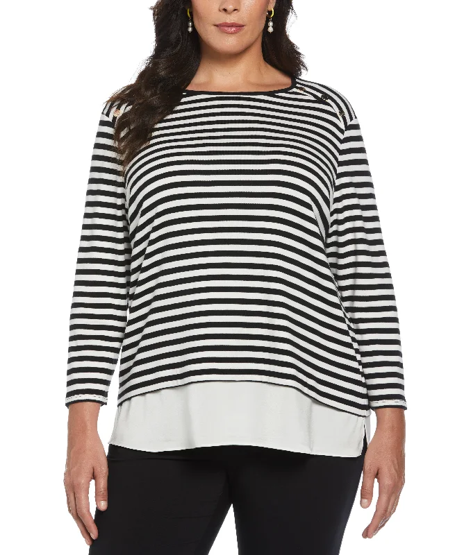 Plus Size Stripe Rivet Detail Layered Top