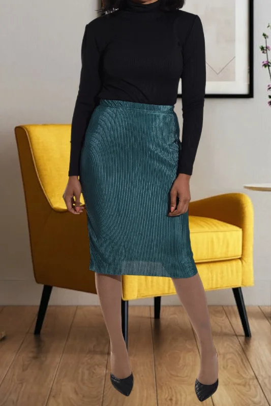 Teal Plisse Midi Skirt