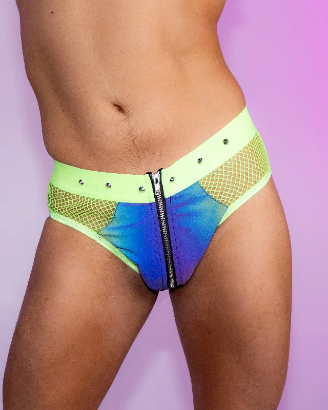 Reflective Lime Fishnet Briefs