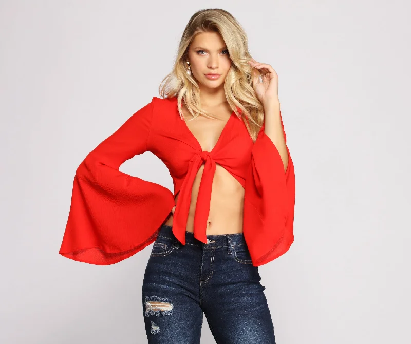 Bell Sleeve Beauty Tie Front Top