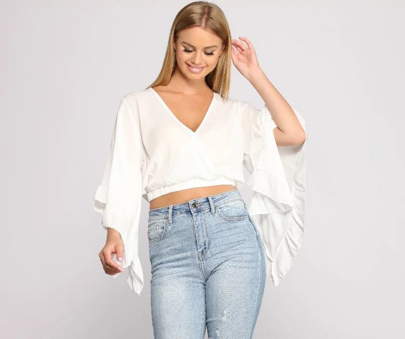 Bohemian Babe Cropped Ruffled Sleeve Top