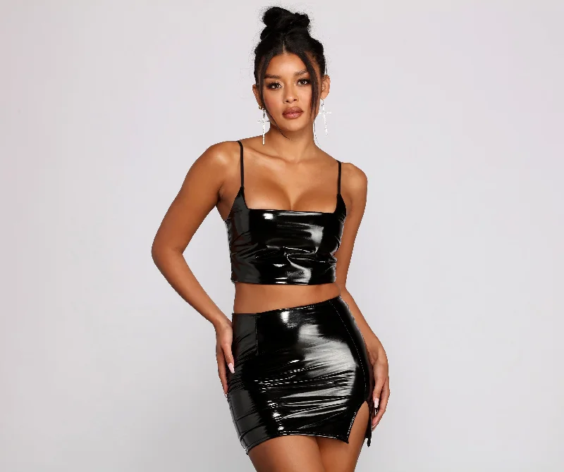 Dangerous Woman Faux Patent Leather Crop Top