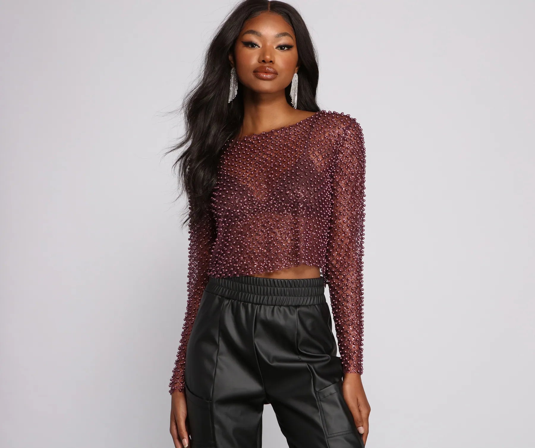 Feelin' Glamorous Glitter Mesh Crop Top