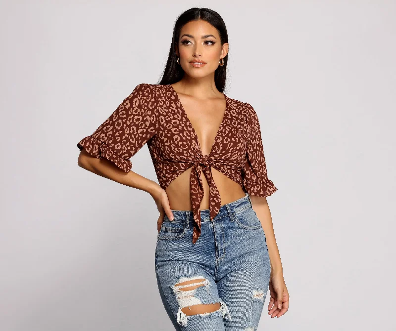 Fierce and Fab Leopard Tie Front Top