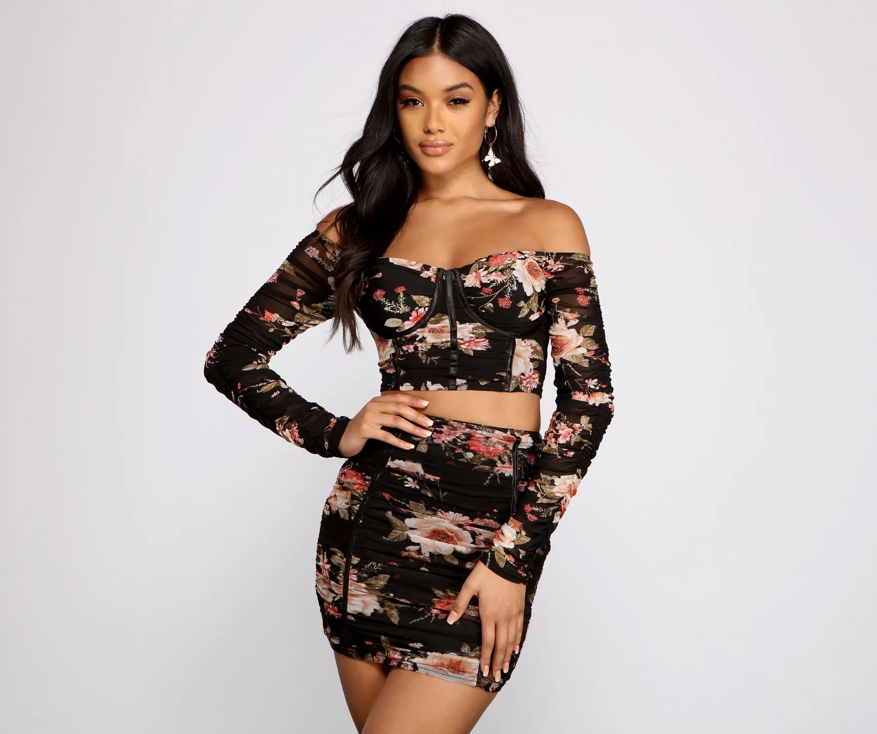 Floral Frenzy Ruched Cropped Bustier