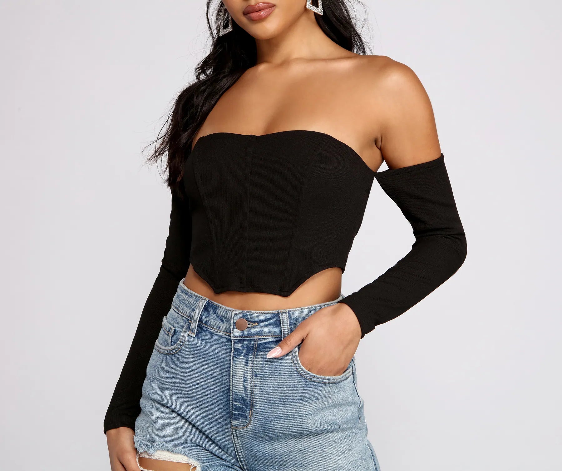 Off The Shoulder Ribbed Knit Crop Top