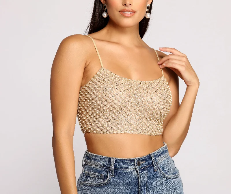 So Rare Pearl Embellished Crop Top