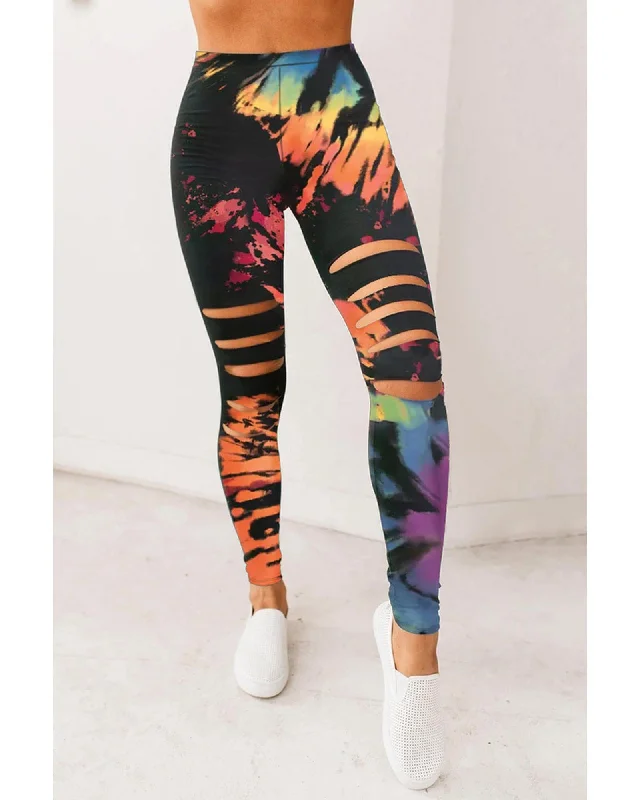 Azura Exchange Tie Dye Hollow Out Fitness Leggings - L