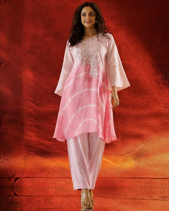 Baby Pink Embellished Tissue Organza Silk Kurta Set