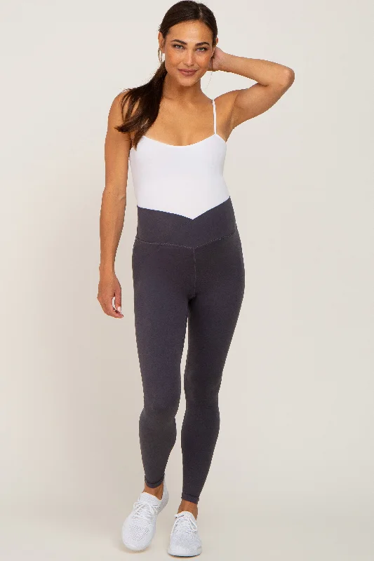 Charcoal Crossover Waist Maternity Leggings