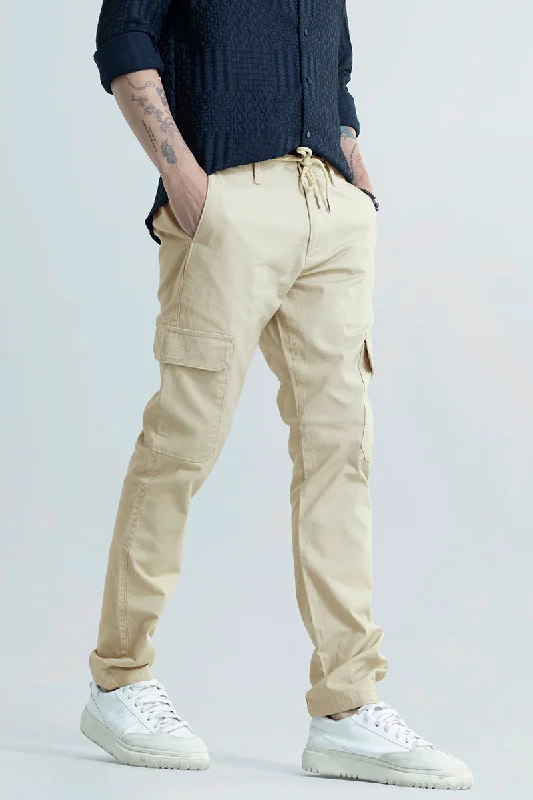 City Breeze Cream Linen Cargo Pant