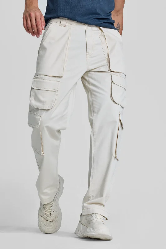 Cream Relaxed Fit Cargo Pants