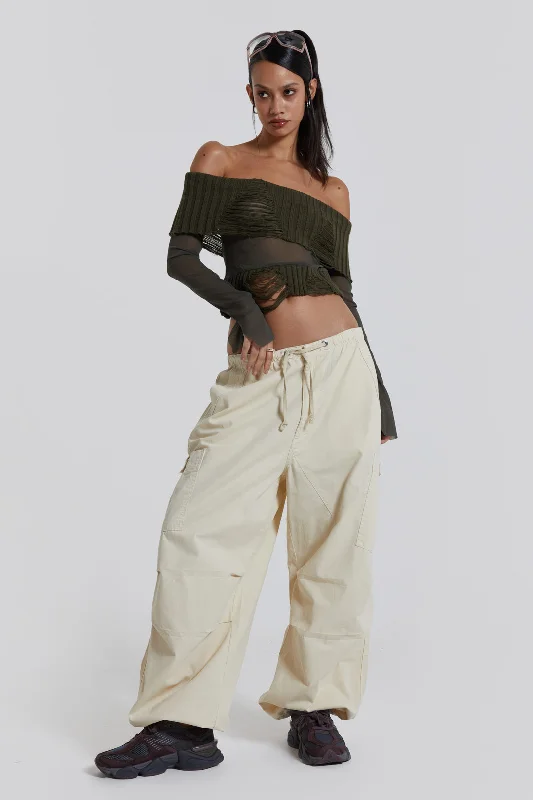 Ecru Parachute Cargo Pants