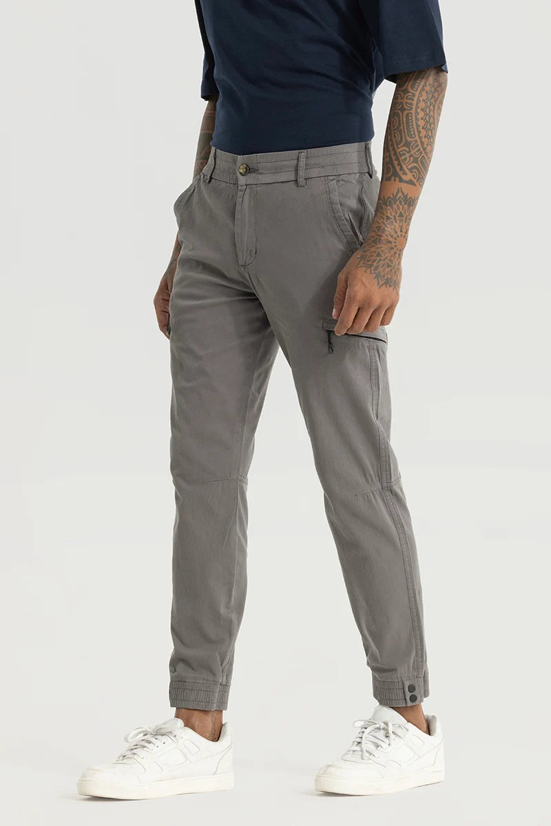 Enchant Grey Plain Slim Fit Cargo Pants