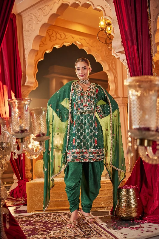 Green Embroidered Organza Silk Dhoti Salwar Set