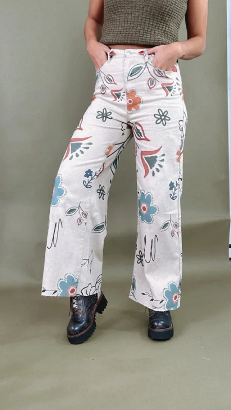 Happier Days Floral Printed Wide Leg Pants