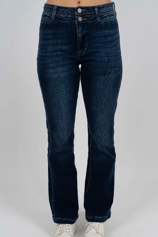 Kancan Welt Pocket Flare Jeans (Dark)