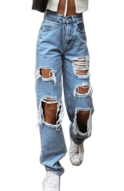 Ladies Ripped Denim Jeans