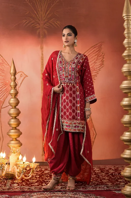 Maroon Embroidered Organza Silk Patiala Salwar Set