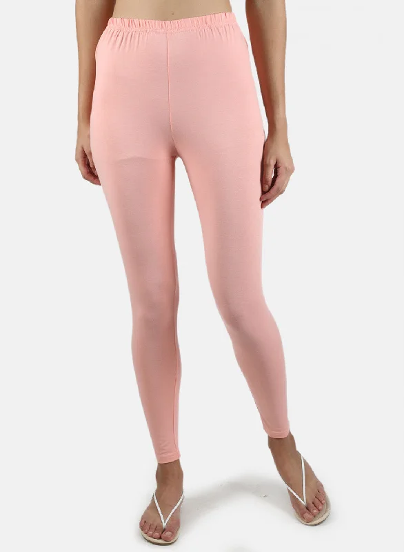 Women Peach Plain Legging